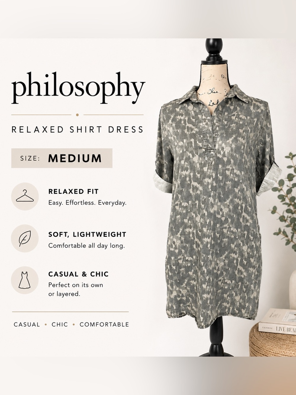 Philosophy Tunic shift Dress with pockets camo